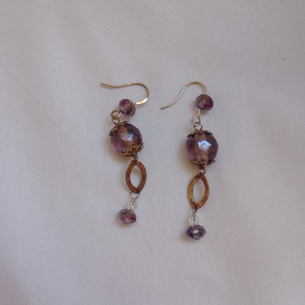 Handmade Silver and Purple Iridescent Dangle Earrings Women Jewelry Casual Gift